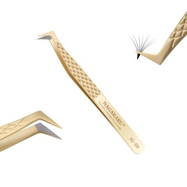 NAGARAKU Pinzas De Punta De Fibra De Precisión Para Extensiones De Pestañas Antiestático Antideslizante Agarre Acero Inoxidable Volumen Puntiagudo Pestañas Pinzas Para Botas (Pinzas Tipo L AG-09)