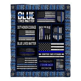 DongDongQiang USA Thin Blue Line Flag Fleece Blanket Throws,Super Soft Cozy Warm Blanket for Couch Chair Bed Sofa Office,60"X80"for Adult