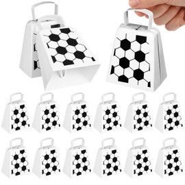 Boao 12 Pcs Soccer Cowbells Bulk 4 Inch Metal Cowbells with Handle Novelty Cow Bells Noise Makers Loud Bell Hand Percussion for Sporting Events Games Spirit Accessories (Soccer, White)