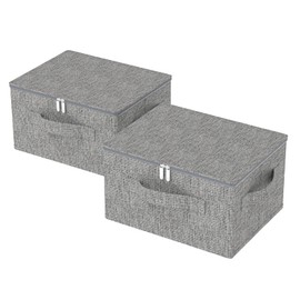 ENUMAIL Underbed Storage Box Containers with Lid, Foldable Blanket Baskets, Home Underbed Organization for Organizing Clothes, Shoes, Pillows, 17.7x13.7x9.8Inches, Grey, 2 Pack