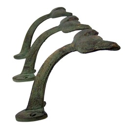 Wowser Rustic Green Patina Cast Iron Whale Tail Wall Hooks, 4 1/2 Inches, Set of 3