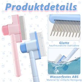 Pack of 2 Cat Brushes, Blue + Pink Dog Brush, Fur Flash Brush, Cat Undercoat Brush for Long and Short Hair Dogs, Cats and Pets, Ideal for Cat Owners 20 x 7.8 cm