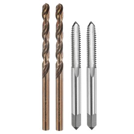 uxcell Tap and Drill Bit Set, 2pcs M6 x 1.25 Metric Straight Flute Thread Screw Taps & 2pcs 4.7mm Twist Drill Bits, Uncoated/Roasted Yellow HSS-6542/M35 HSS-CO Tapping Threading Tool