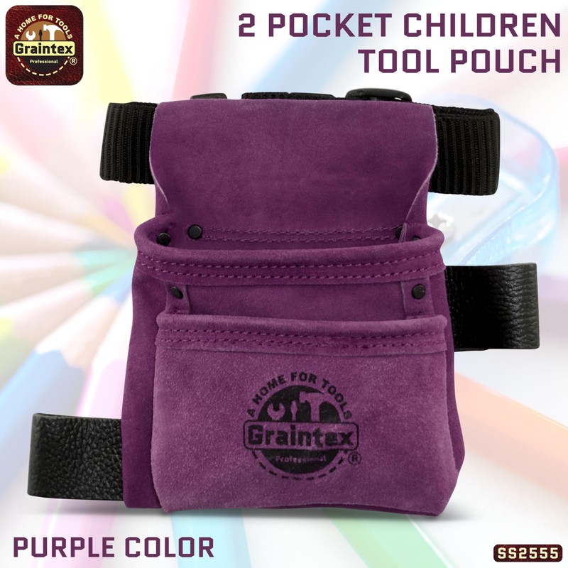 Graintex SS2555 2 Pocket Children Tool Pouch Purple Color Suede