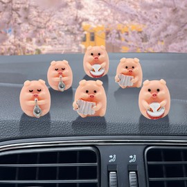 6PCS Mini Resin Pig Car Rear View Mirror Ornaments - Cute Piggy Figurine Car Dashboard Decoration Set - Funny Desk Center Console Decoration Auto Interior Accessories for Women Men Presents (Pig)