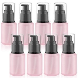 8 Pcs 30ml/1oz Frosted Glass Bottles Empty Pump Dispenser Jar Travel Lotion Vials with Plastic Pump Head for Toiletry Liquid Foundation Cream Cosmetic Samples - Pink