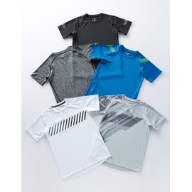 5 Pack Boys Athletic Shirts, Youth Activewear Dry Fit Tshirts for Kids, Short Sleeve Tees, Bulk Athletic Performance Clothing (Set 3, Large)