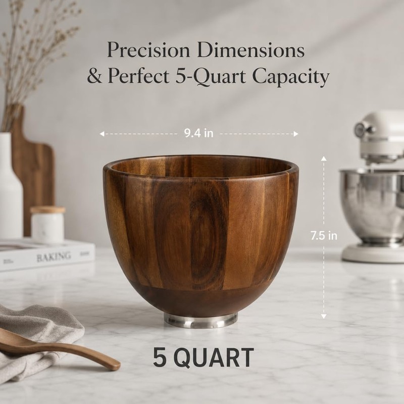 Exquimac 5 Qt Acacia Wood Mixing Bowl for 4.5 and