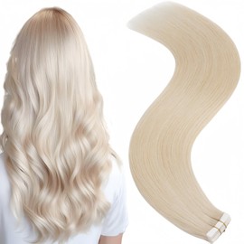 FUOTONBUTY 10pcs Tape in Hair Extensions Human Hair Invisible Tape in Hair Extensions Seamless Tape ins Tape on Real Human Hair Extensions Thick End (Platinum Blonde, 20 inch)