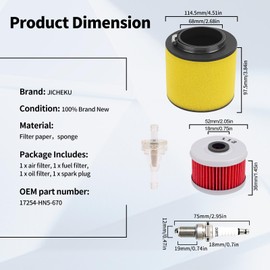 17254-HN5-670 Air Filter Oil Filter for Honda TRX350TM FourTrax 350 TRX350TE TRX350FE TRX350FM 2000-2006 TRX400FW Foreman TRX450S TRX450ES TRX450FE TRX450FM with Spark Plug Fuel Filter Kit
