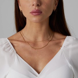 Tasiso 14K Gold Plated Herringbone Choker Necklace Set Double Layer Snake Chain Double Herringbone Chain Necklace Flat Snake Choker Necklace for Women 1.5MM 38CM/42CM