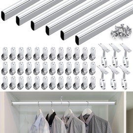 Tandefio 6 Sets 2 Sets Chrome Closet Rod 92 Inch with Oval Closet Rod 6 End Supports for Laundry Room Hanging Clothes Waterproof Shower for Curtains