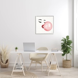 Stupell Industries Glamorous Face Blowing Bubble Gum Bold Lips, Designed by Janelle Penner White Framed Wall Art, 24 x 24, Pink