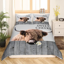 Cow Print Comforter Cover Highland Cow Duvet Cover for Adults Youth Kids Farm Animal Bedding Set,Rustic Farmhouse Bedspread Cover Gift Decor for Boys Girls - Double