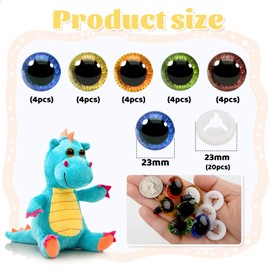 TOAOB Pack of 20 Safety Eyes for Crochet Animals, Doll's Eyes, Glitter, 23 mm, Plastic Craft Eyes, 5 Colours, Button Eyes with Washers, Doll, Puppet, Plush Toy, Teddy Eyes