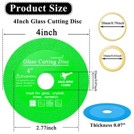 Lamoutor 6Pcs 4 Inch Glass Cutting Disc for Angle Grinder, Diamond Saw Blade, Tile Cutter Blade for Cutting Marble Glass Tile Jade Crystal（Green/Blue/Yellow/Black/Red/Orange）