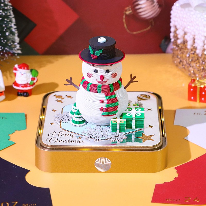 Luocute 3D Calendar, Tear Away Paper Carving Art Snowman 3D