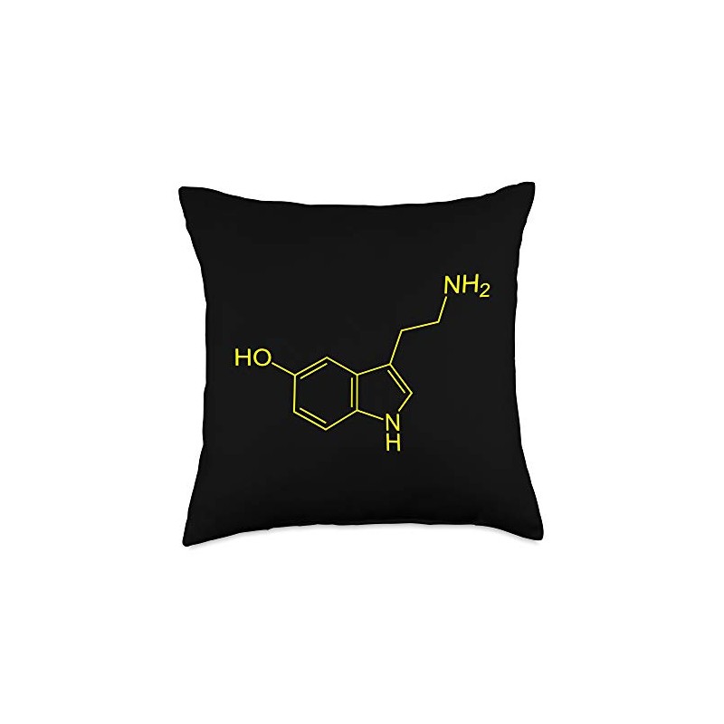 Serotonin Molecule Throw Pillow, 18x18, Multicolor