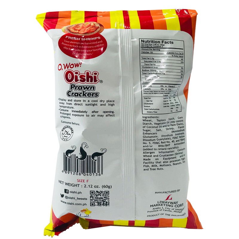 Oishi Prawn Crackers Original Flavor 2.12oz Pack of 4