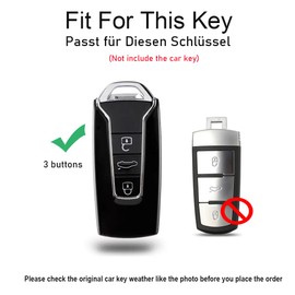 TECART Car Key Case for Volkswagen VW Touareg 2018-2023 Smart Remote Key Zinc Alloy Key Fob Leather Key Case Key Case Key Bag 3 Buttons B Grey