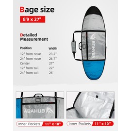 Abahub Premium 9'0 x 24 Surfboard Travel Bag, Foam Padded Surf Board Cover, Longboard Carrying Bags for Surfing, Outdoor, Airplane, Car, Truck, Blue