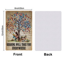SUPERDANT Book Tin Sign Girl Reading Metal Tin Signs Reading Will Take You Everywhere Metal Sign Inspirational Read Signs Metal Wall Art Plaque Metal Decor for Girl‘s Room Bedroom Home