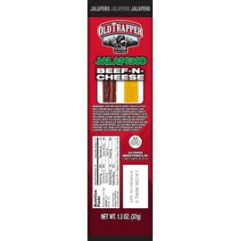 Old Trapper Jalapeno Beef-N-Cheese | Traditional Style Real Wood Smoked Beef Sticks | Healthy Protein-Packed Snacks | 1.3 Ounce (Pack of 14)