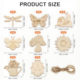 Yohuork 40 Pcs Unfinished Wooden, 8 Styles Cutouts Insects Animal Shapes Wood Slices, Wooden Spring Ornaments to Paint, for DIY Painting Crafts Home Garden Decor