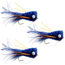 The Fly Fishing Place Blue Orange Deer Hair Bass Bugs - Fly Fishing Popper Flies - Set of 3 Flies Hook Size 6
