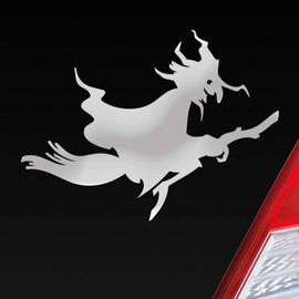 Car Sticker in your choice of colours – Witch Witch Woman Witchcraft Fun Dub OEM JDM – 12 x 9 cm Car Window Sticker Decal, Silver