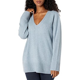 Vince Women's Rib Trim V-Neck Tunic, HEATHER CAPRI, EXTRA EXTRA EXTRA LARGE