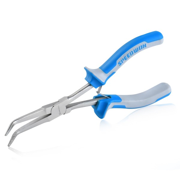 SPEEDWOX Long Reach Curved Nose Pliers with Serrated Jaw, Extra