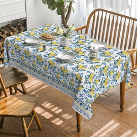 Horaldaily Summer Tablecloth 60×120 Inch Rectangular, Classical Iris Pattern Lemon Washable Seasonal Table Cover for Party Picnic Dinner Decor