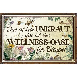 Weatherproof, Sturdy Garden Sign for Outdoor Use - Notice Sign: No Weeds - Wellness Oasis for Bees - Aluminium Dibond Garden Sign, Weatherproof 30 x 20 cm