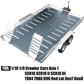 hopsupRC Alloy Trailer Kit with Elastic Kinetic Winch Strap Upgrades for 1/10 1/8 Crawler Cars SCX10 SCX10 II SCX10 III TRX4 TRX6 D90 Red cat Gen7 Gen8，Silver with Titanium(Trailer Size:22.5IN*14.2IN)