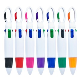 Lam-lord 7 pcs Retractable Shuttle Pens, 4-in-1 Multicolor Ballpoint Pens with Buckle Keychain on Top, Multi Biros Pen for Office School Supplies Students Adults Gifts(7 Color)