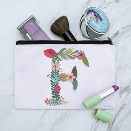 Letter F Floral Monogram Initial Makeup Cosmetic Bag Organizer Pouch