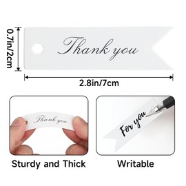 G2PLUS 100 PCS Mini Thank You Gift Tags with String, 2.8'' x 0.8'' White Paper Hang Tags for Art&Craft, Gift Wrapping, Wedding, Bridal Showers, Birthdays, Parties, Christmas