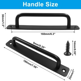 Biaungdo 2 Pack Sliding Barn Door Handle, 160mm / 6.3 Inch Hole Center Gate Door Handle with Plate, Aluminium Alloy Cabinet Handles Door Pull Handle for Sliding Closet Dresser Kitchen Drawer (Black)