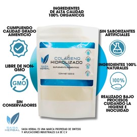 Colageno Hidrolizado puro 500 g Calidad Premium, sin azucar, sin aditivos 100% puro