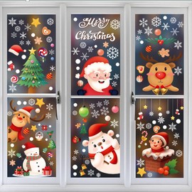 ENTHUR 242PCS Christmas Window Clings 9 Sheets Christmas Window Stickers Snowflakes Sata Claus Reindeer Snowman Xmas Decals for Chrismas Party Decoration Holiday Supplies