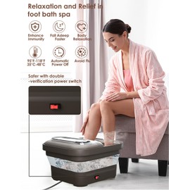 OOAMBB Collapsible Foot Spa with Heat, Bubble and Temp Control, Foot Bath Massager with XL Touch Screen and Massage Rollers, Foot Soaking Tub, Pedicure Foot spa for Stress Relief (Grey)