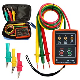 3 Phase Sequence Tester,Phase Rotation Meter Checker 20Hz-400Hz,Phase Indicator Order Detector,Phase sequencer 60V to 600V AC with LED and Buzzer SM852B
