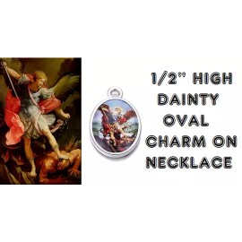 Fashion Jewelry SMALL oval charm  ST MICHAEL PROTECT PRAY 925 Sterling Silver 20" Necklace Women