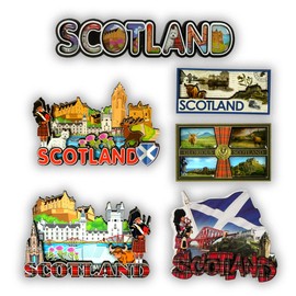 SAJAK Scotland Fridge Magnets Set of 6 – 3D Wooden Souvenir Gift– Scottish Icons Including Edinburgh Castle, Forth Bridge, Highland Cow, Piper, Thistle & Saltire Flag – UK Home Décor, Travel Keepsake