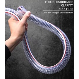 PEISONGFEI 1 1/4 '' ID x 1 1/2 '' OD Heavy-Duty Steel Wire vacuum Suction Flexible Hose High Pressure UV Chemical Resistant Thick Vinyl Tube, Bilge Pump Hose,10FT