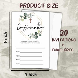 heiyihe Confirmation Invitation Greenery And Gold Religious Celebration Invitations with Envelopes 20 Christening invite Greenery Baptism Invitation Girl for Boys Girls-C12