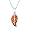 Gemstone Created Orange Brown Fire Opal Inlay Nature Leaf Pendant