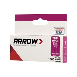 Arrow Fastener 187 Genuine T18 Staples, 7/16 Inch Leg Length, 3/16-Inch Crown Size,1,000-Pack, grey,