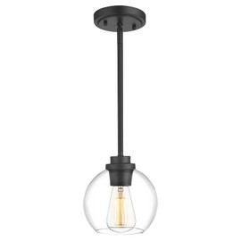 OUVR Black Pendant Light Fixtures,7 Inch Globe Pendant Lights Kitchen Island with Clear Glass, 1 Light Hanging Lights for Kitchen Island, Dining Room, Bedroom, Hallway, Farmhouse